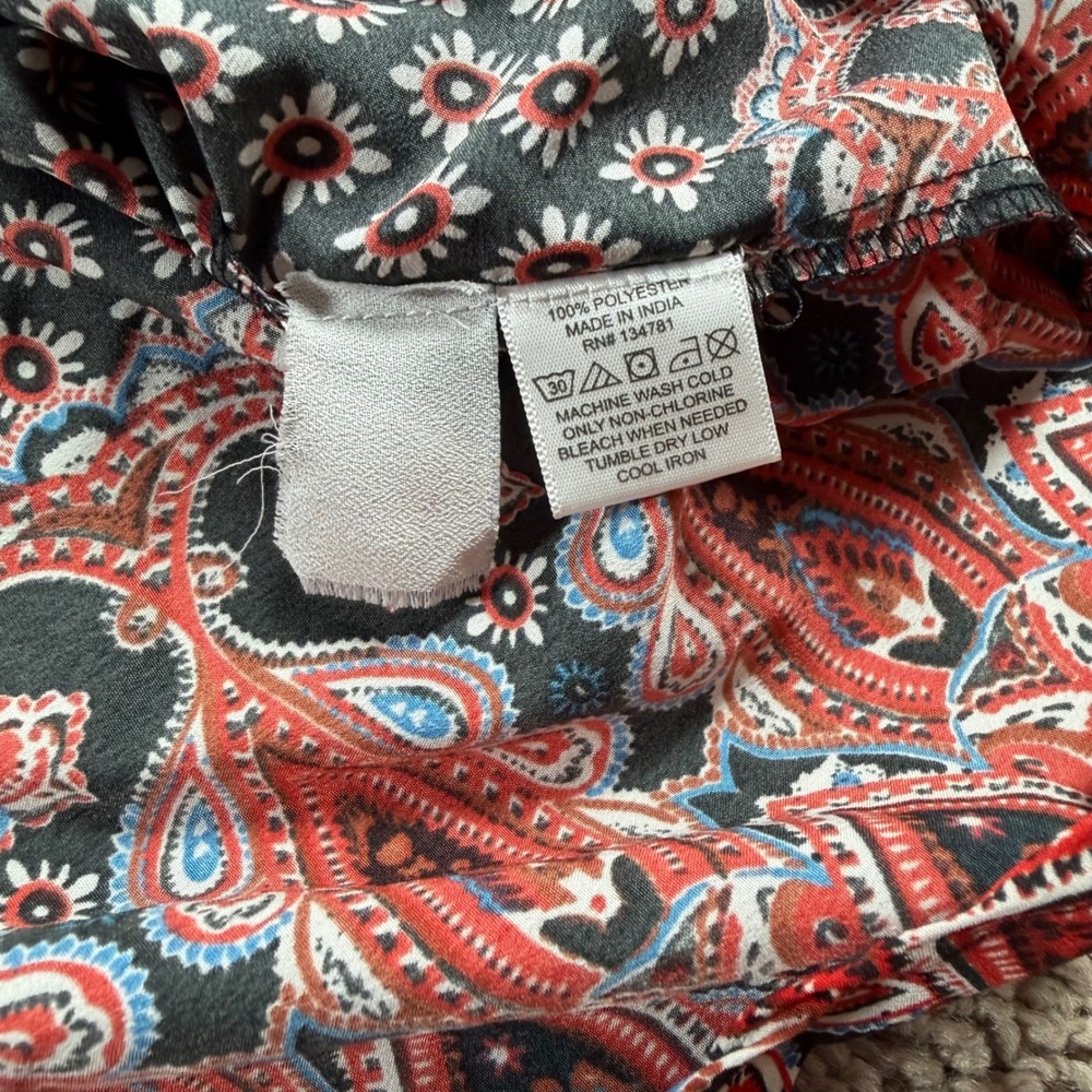 Time To Bloom Boho Paisley 3X Lace Up V-Neck Balloon Sleeve Blouse Black hippie - Picture 7 of 11